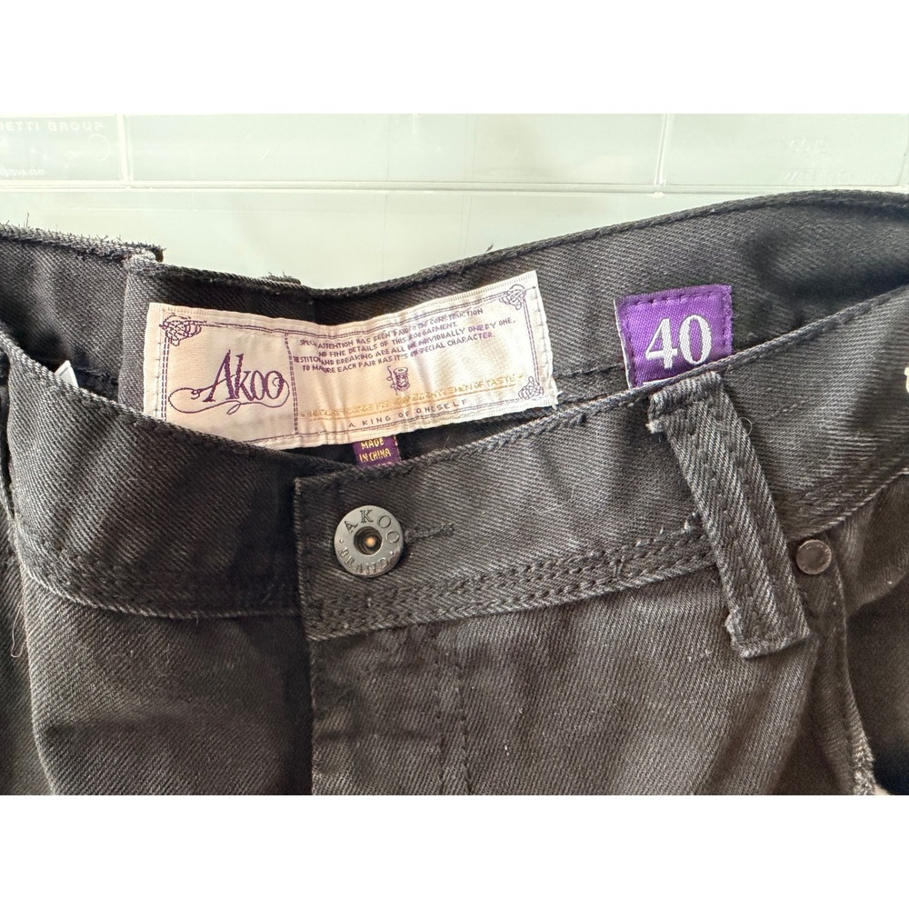 Akoo Mens Faded Black Studded Embroidered Streetwear Denim Jeans Size 40x33 - Picture 3 of 11